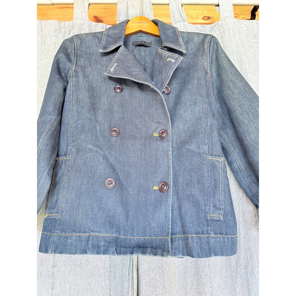 The Limited Double Breasted Denim Jacket Blue Chambray Button Up Size Medium‎